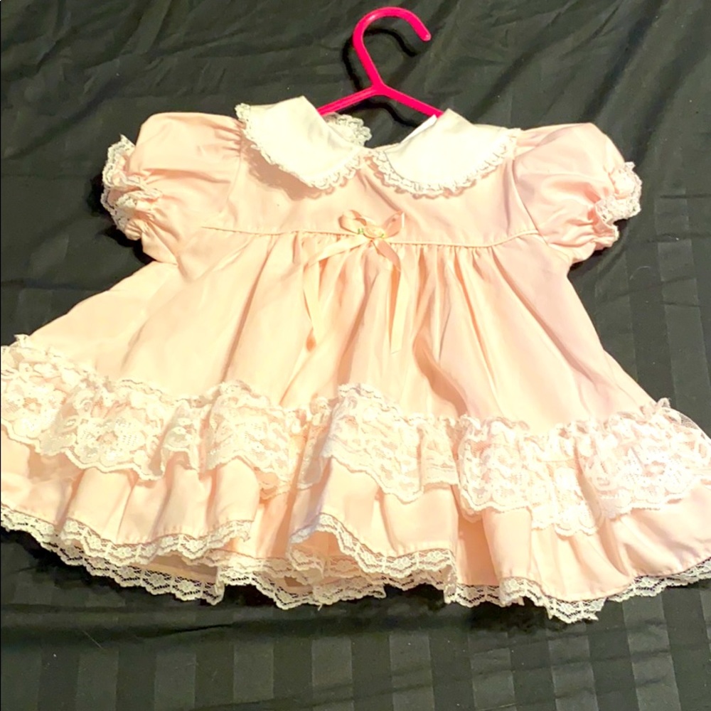 Vintage 0/3m pink ruffle dress baby girl